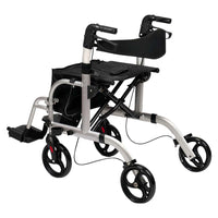 Livingstone 2-In-1 Transit Rollator Walker Wheelchair, 4 Wheel, Padded Backrest And Seat, Bag, Silver, Each