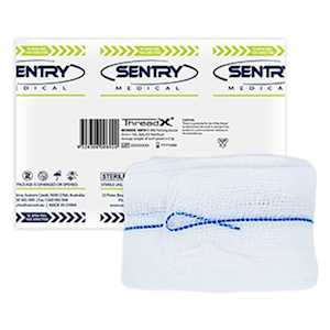 Sentry Threadx Packing Gauze, 4-Ply, 1.25cm x 1m, Blue X-Ray Detectable Thread, 100pct Cotton, Low Lint, Sterile, 100 Pieces/Carton Carton