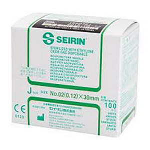 Seirin J-Type Acupuncture Needles, 0.12mm x 30mm, 100/Box Box