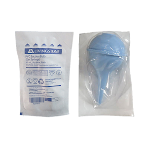 Livingstone Ear Syringe Suction Bulb, 60ml, PVC Latex Free, Sky Blue, Sterile Single Pouch with Printed Expiry Date, Each