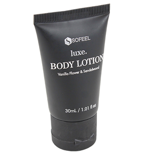 Sofeel Luxe Body Lotion, Vanilla Flower and Sandalwood, 30ml Cap Top Bottles, 300/Carton Carton