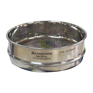 Test Sieve, 4mm Aperture, Wire Mesh, 200mm Diameter, 50mm Height, Stainless Steel, Certified, Each Each