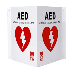 St. John First Aid Signage, for AED, 90 Degree, 20 x 20 x 25cm, Highly Visible, Plastic Type, Each
