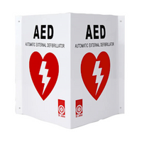 St John First Aid Signage for Automated External Defibrillator (AED), 90deg, 20(L) x 20(W) x 25(H) cm, Metal, Red, Each Each