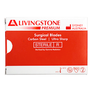 Livingstone Premium Surgical Scalpel Blade, Size 12, Carbon Steel, Ultra Sharp, Sterile, 100 Pieces/Box