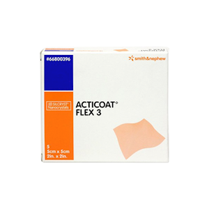 Smith and Nephew Acticoat Flex 3 Day, 5 x 5cm, Silver Antimicrobial Barrier Dressing, Absorbent, 5 Pieces/Box Each