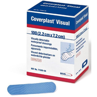Coverplast Visually Detectable Blue Waterproof Dressing 72 x 22mm, 100/Box Box