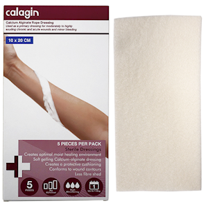 Calagin Calcium Alginate Dressing, 10 x 20cm, Sterile, Non-Adhesive, 5 Pieces/Box Box