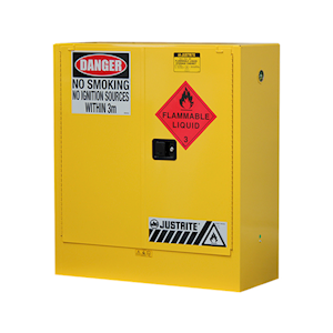 Justrite Safety Storage Cabinets for Flammable Liquids, 160 Litres, 1230 x 1100 x 465mm, 6 x 20 Litre Drums, Yellow, Each Each