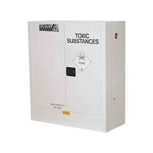Justrite Safety Storage Cabinets for Toxic Substances, 160 Litres, 1230 x 1100 x 465mm, 6 x 20 Litre Drums, White, Each Each
