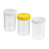 Techno Plas Specimen Container, 250mL, Recyclable Polypropylene, Sterile, Unlabelled, Yellow Capped, 147 Pieces/Box Box
