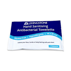 Livingstone Hand Sanitising Antibacterial Towelette Wipe, 16 x 20cm, 1 Piece/Pack Pack