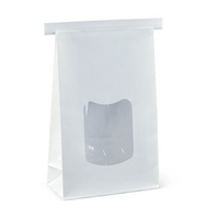 Detpak Window Tin-Tie Bag, 242 x 155mm, 70mm Gusset, Poly-lined, Large, White, 400 Pieces/Carton