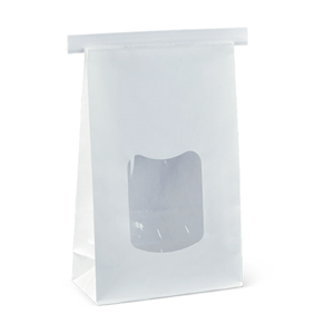 Detpak Window Tin-Tie Bag, 242 x 155mm, 70mm Gusset, Poly-lined, Large, White, 400 Pieces/Carton