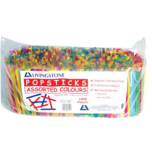 Livingstone Popsicle Sticks, Biodegradable Wood, 6 Colours, 1,000/Bag Bag